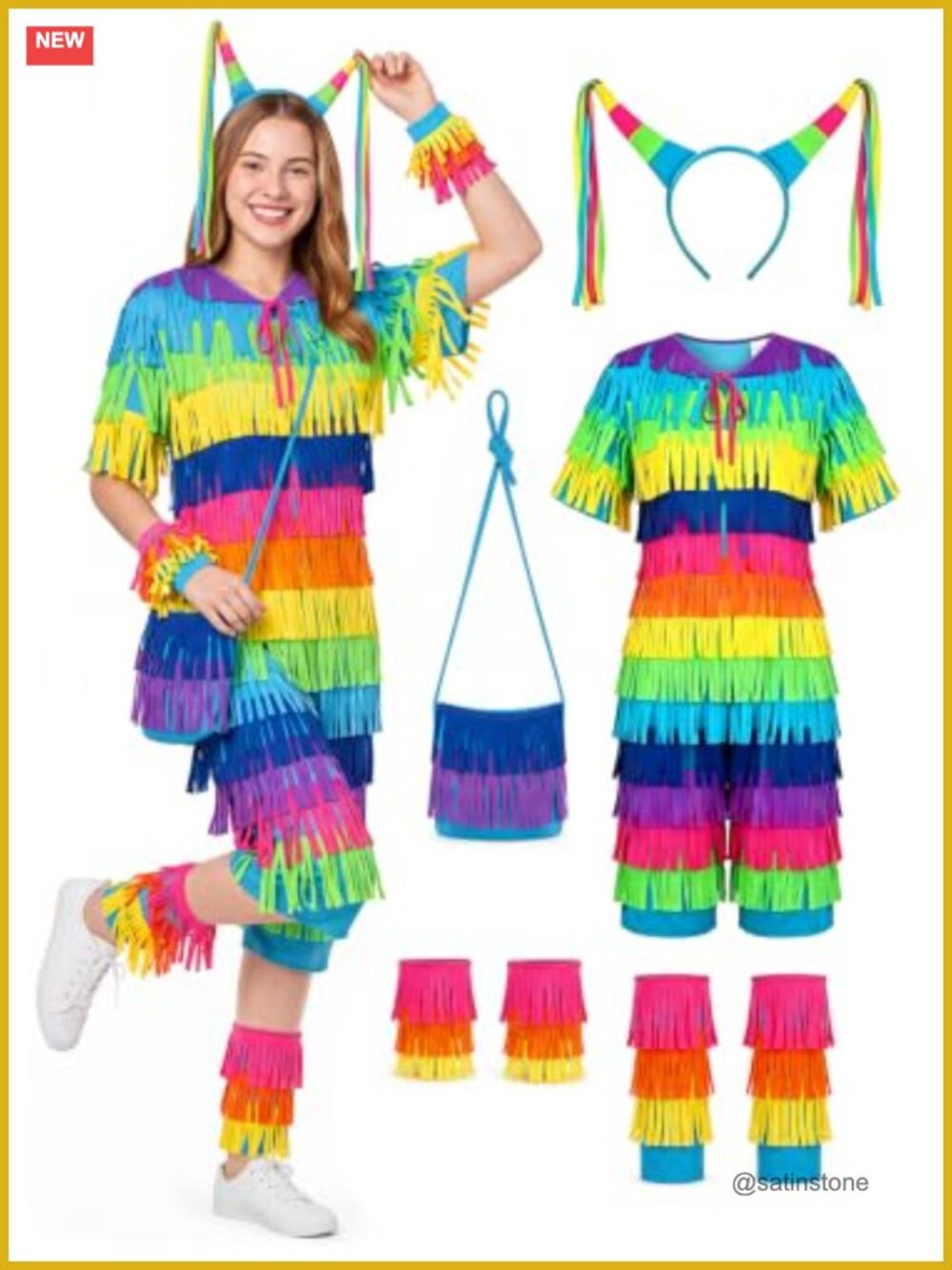 5-Piece Pinata Costume Women Zip-Up Fringe Halloween Cosplay